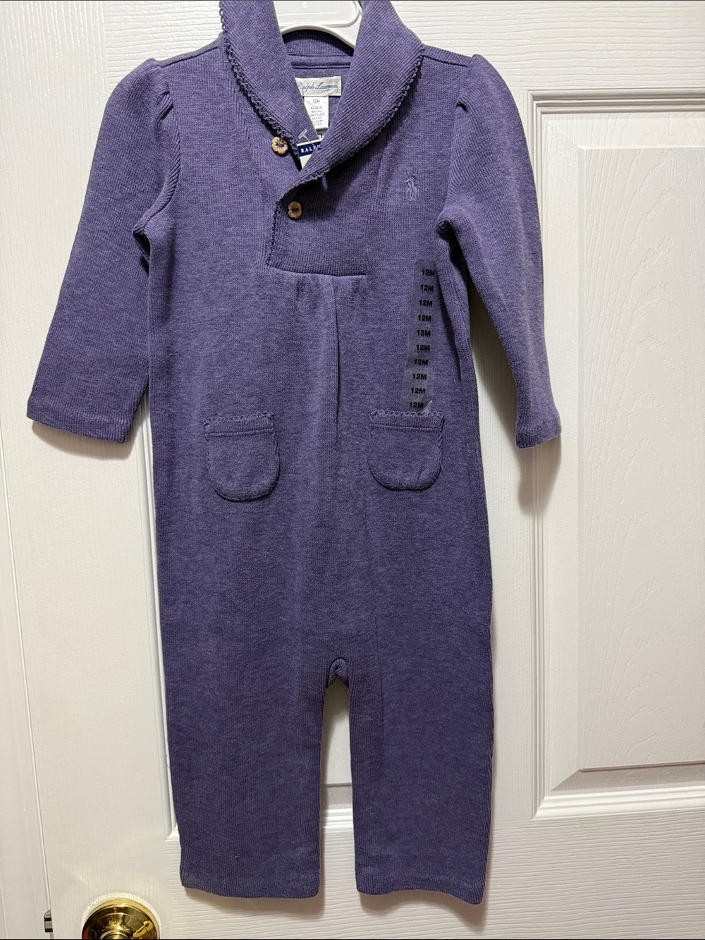Ralph Lauren Purple Shawl-Collar Knit Romper